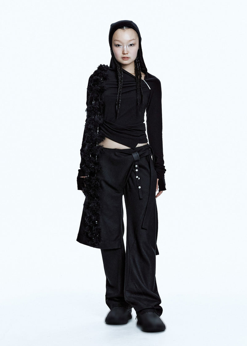 HOODED SHIRRING TOP