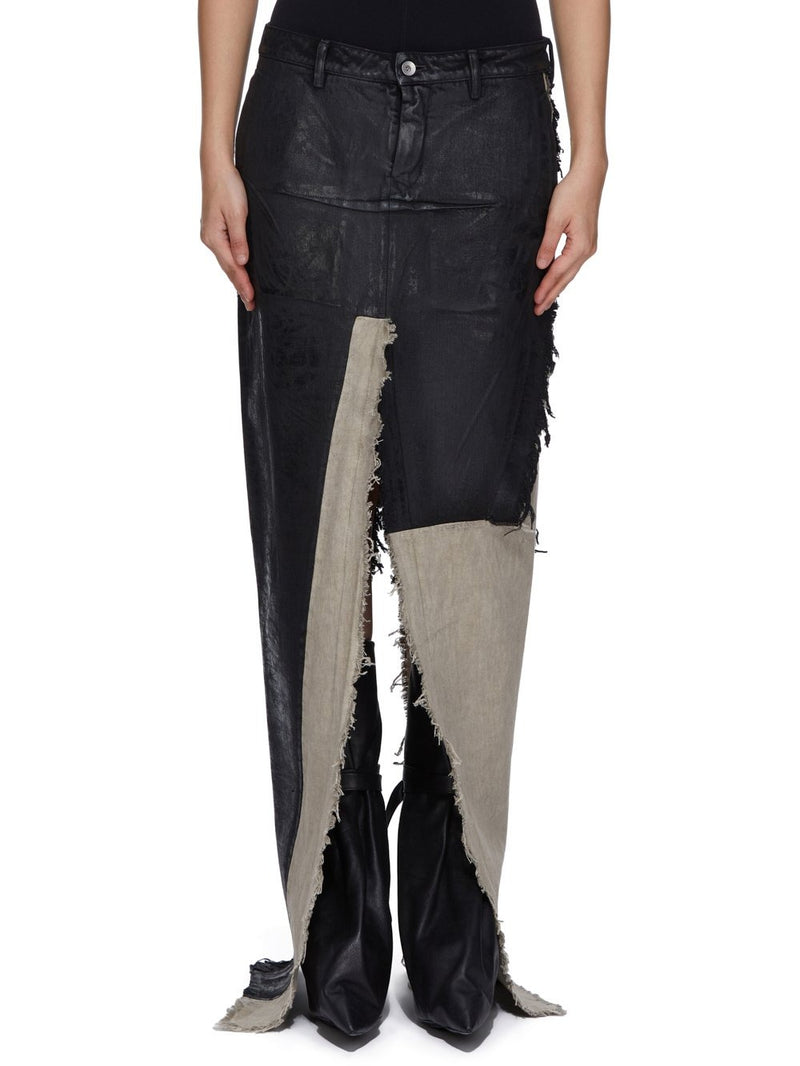 DENIM SLICED SKIRT BLACK/NATURAL