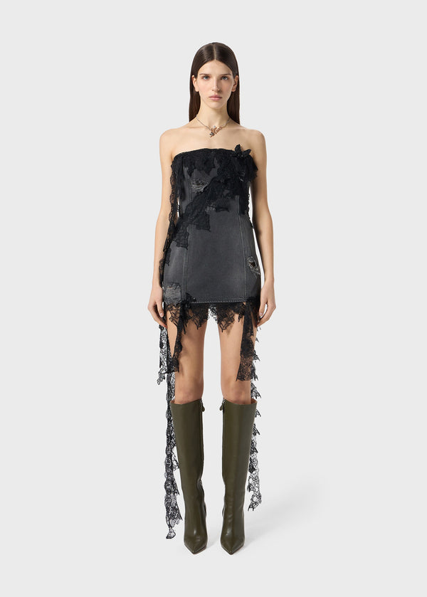 MINI DENIM DRESS WITH LACE