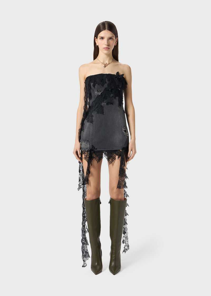 MINI DENIM DRESS WITH LACE