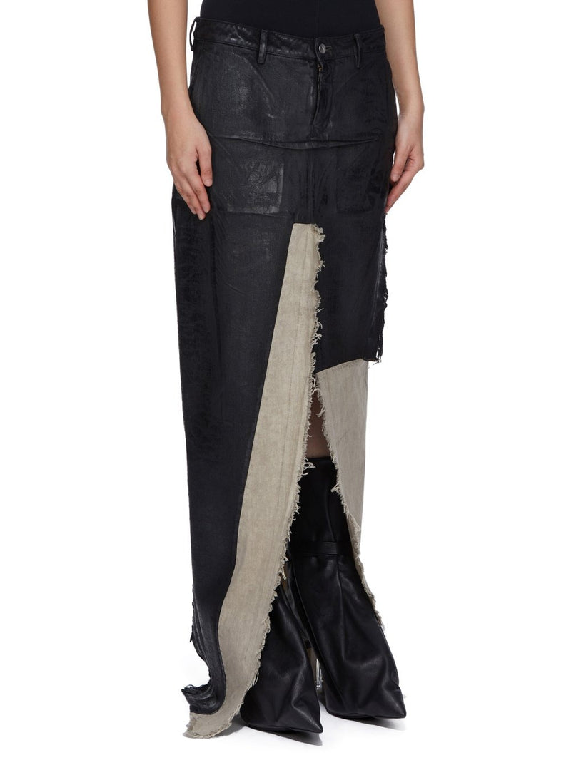 DENIM SLICED SKIRT BLACK/NATURAL