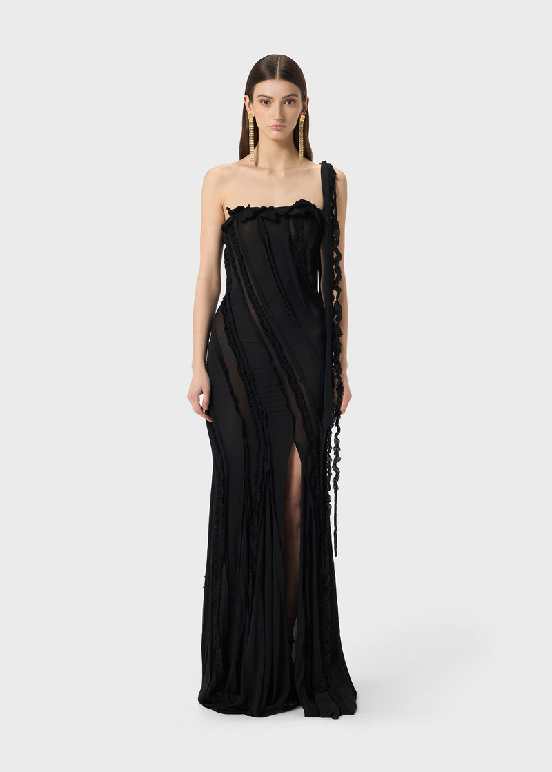 ONE-SHOULDER DRESS IN JERSEY WITH INLAYS