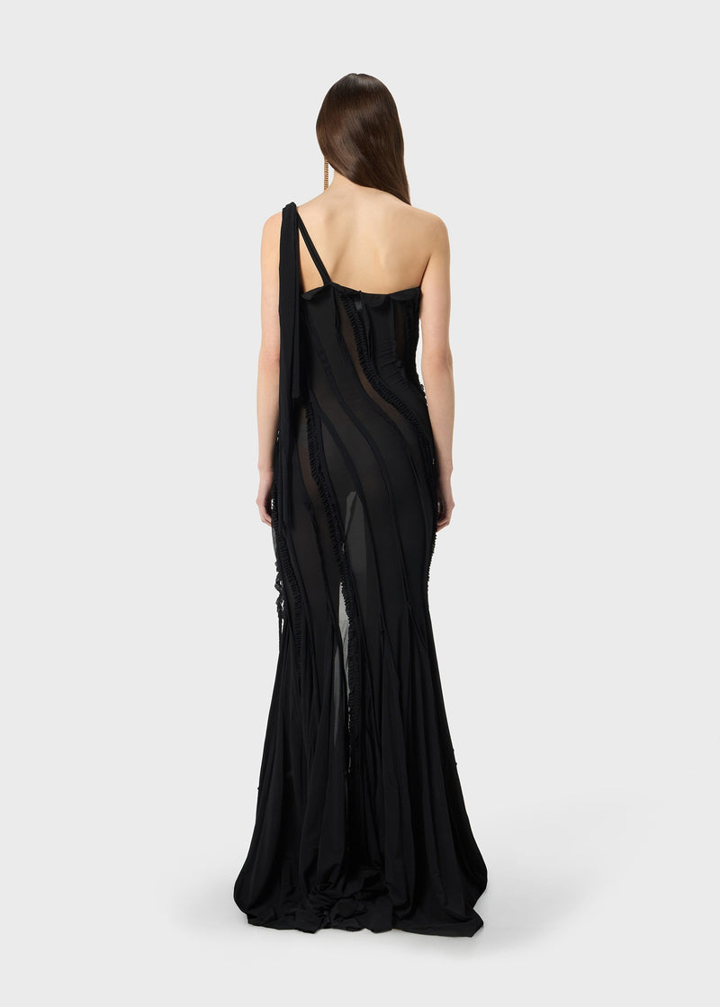 ONE-SHOULDER DRESS IN JERSEY WITH INLAYS
