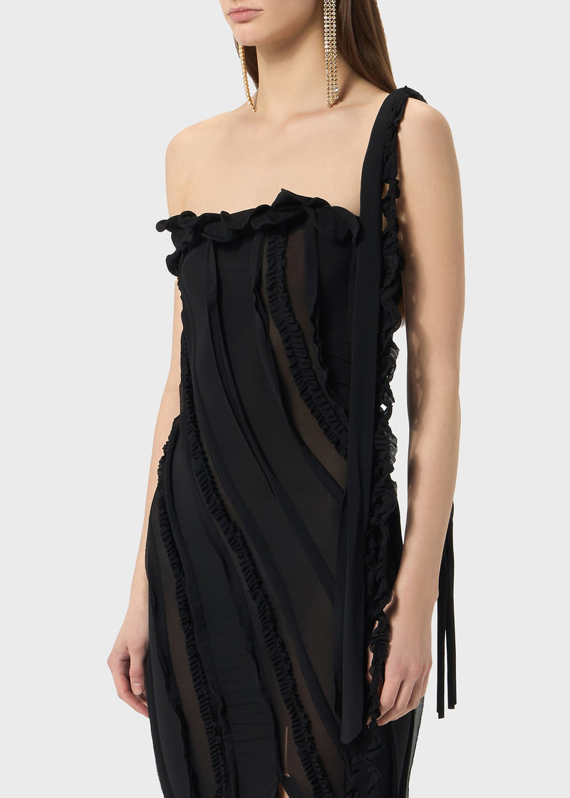 ONE-SHOULDER DRESS IN JERSEY WITH INLAYS