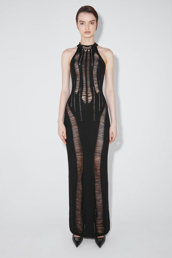 PINSTRIPE STRUCTURE COCOON KNITTED LONG DRESS