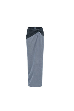 CORDUROY KNOTTED PANELED SKIRT LIGHT BLUE