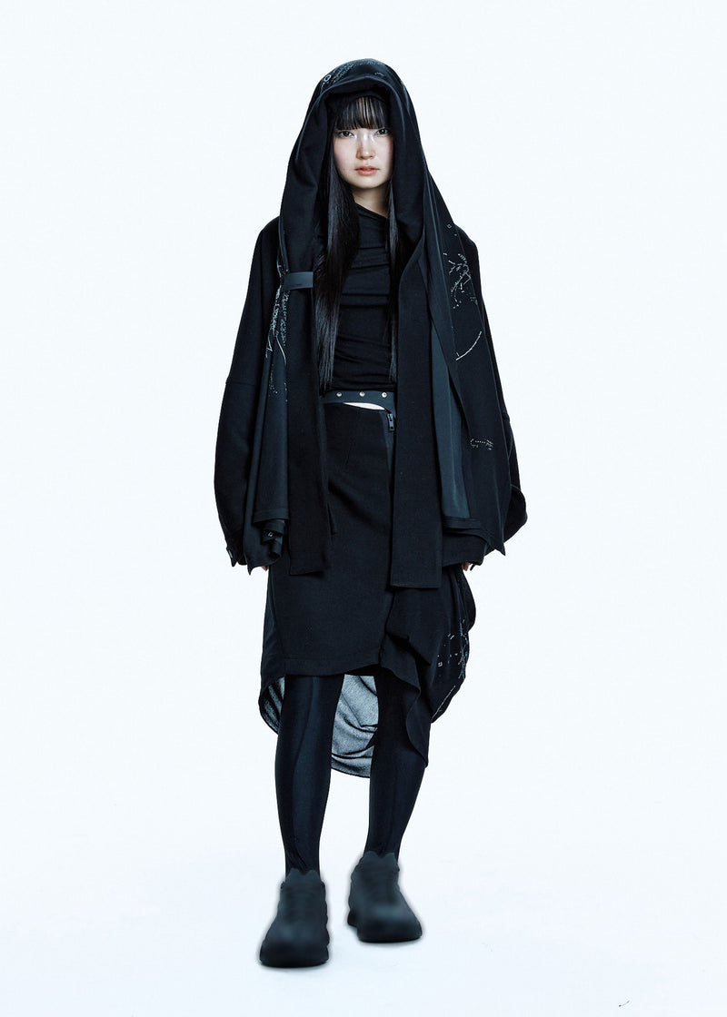 HOODED JAKCET w/ GRAPHIC MUFFLER BLACK