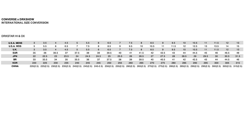 Converse junior deals shoe size chart