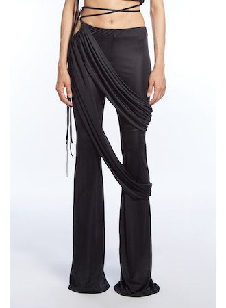 BLACK JERSEY FLARE PANTS WITH DOUBL