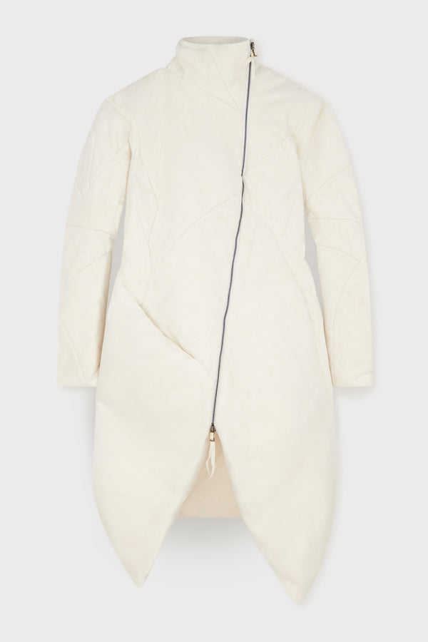 White Distortion Curved Down Coat