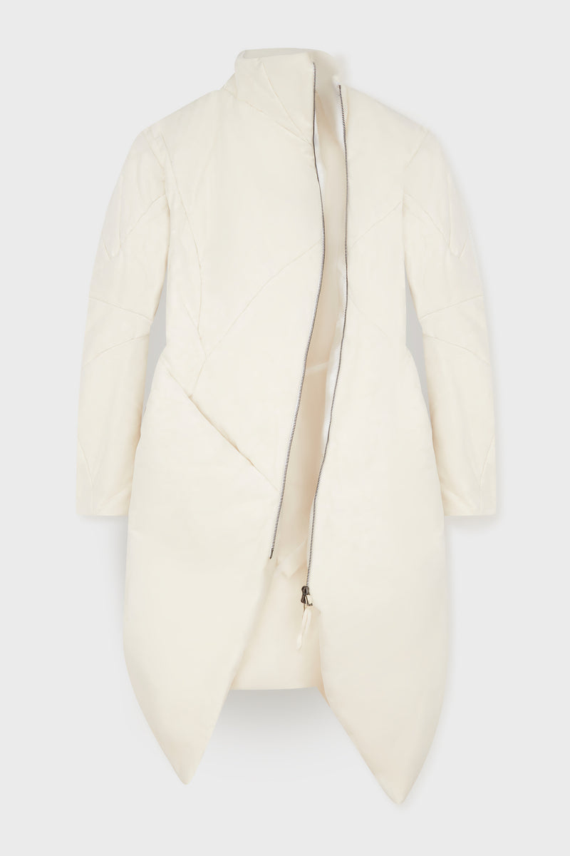 White Distortion Curved Down Coat