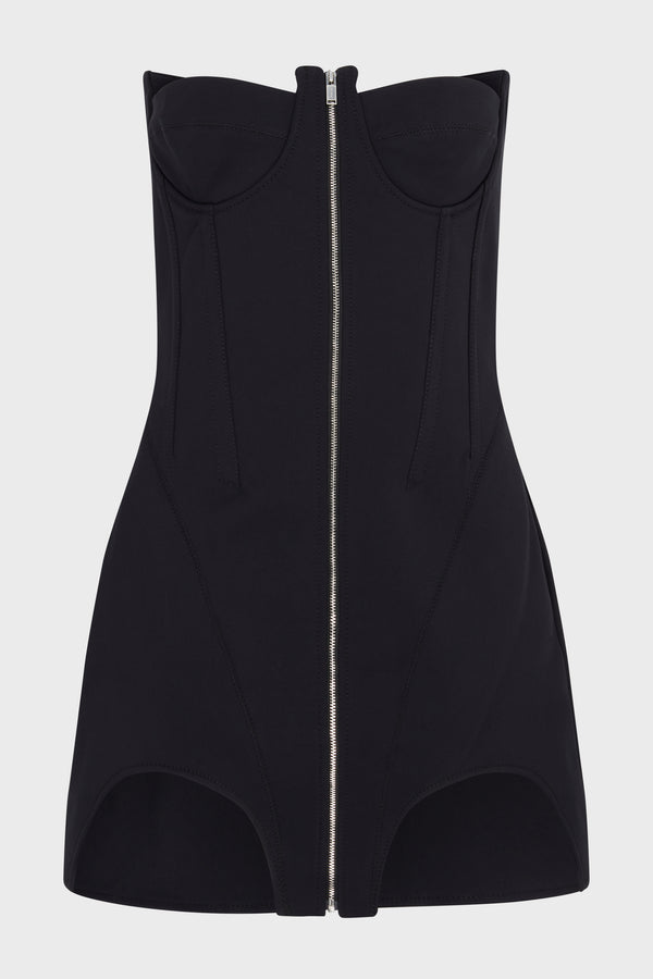 BLACK DOUBLE ARCH BUSTIER MINI DRESS