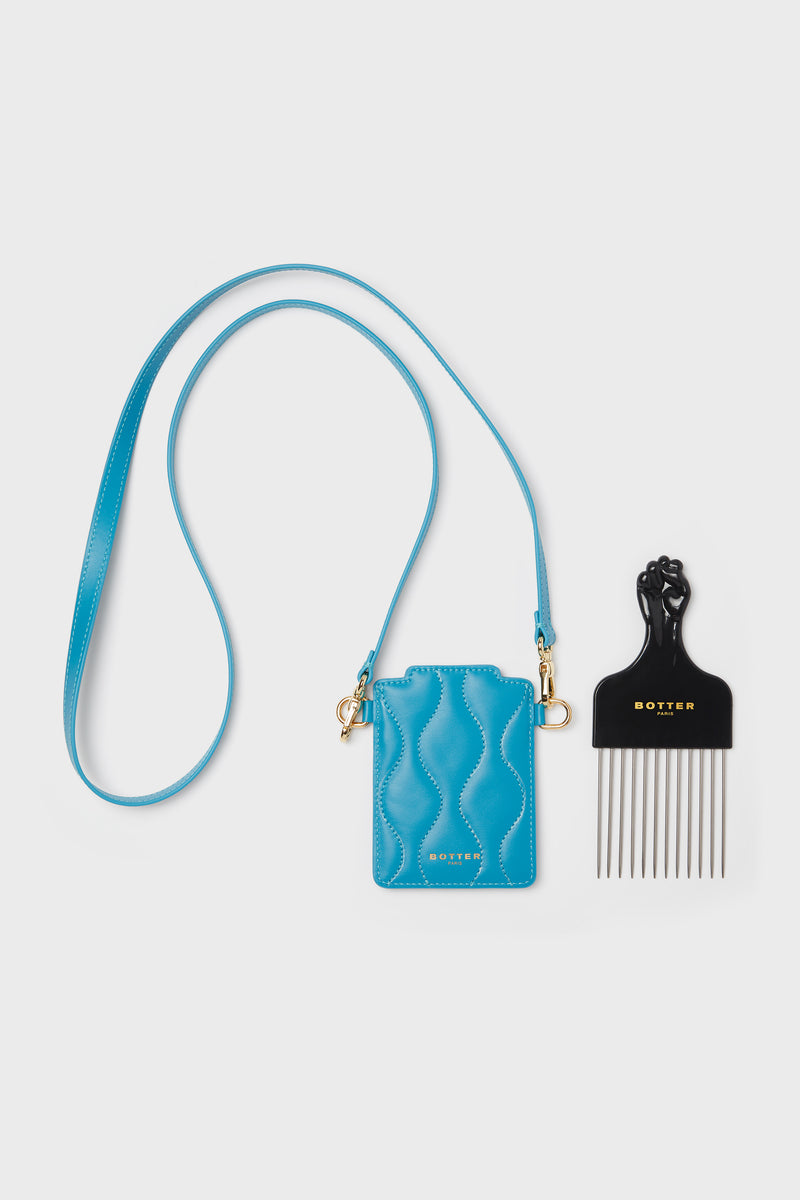 AFRO COMB WITH PADDED LEATHER BAG