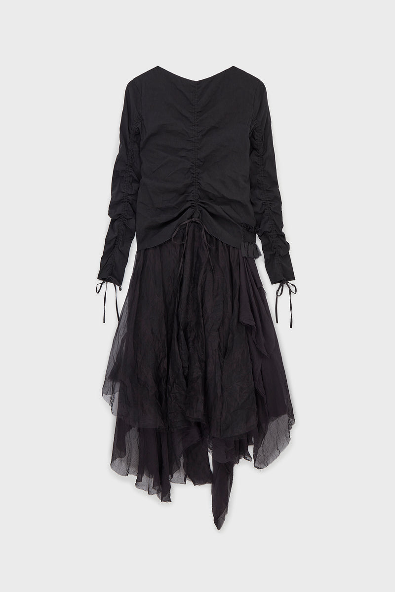BLACK SOPWITH LAYERED ORGANZA STRETCH DRESS