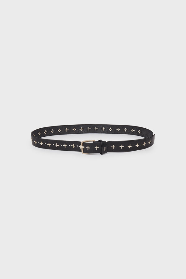 BLACK "+" STUDDED Q BUCKLE WIDE BELT