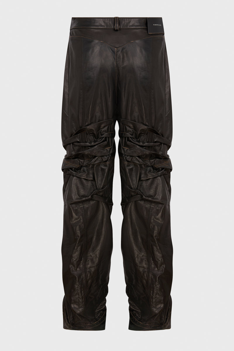 GATHERED LEATHER PANTS