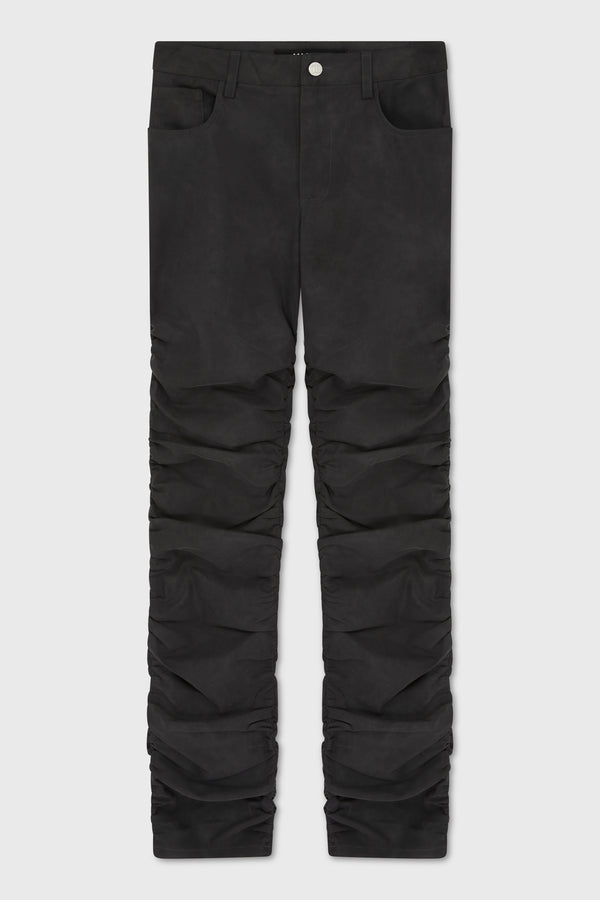 VEGAN LEATHER RUCHED TROUSERS FADED BLACK
