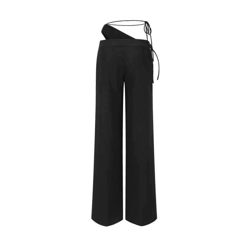 BLACK WOOL DECONSTRUCTED STRAIGHT-LEG TROUSERS