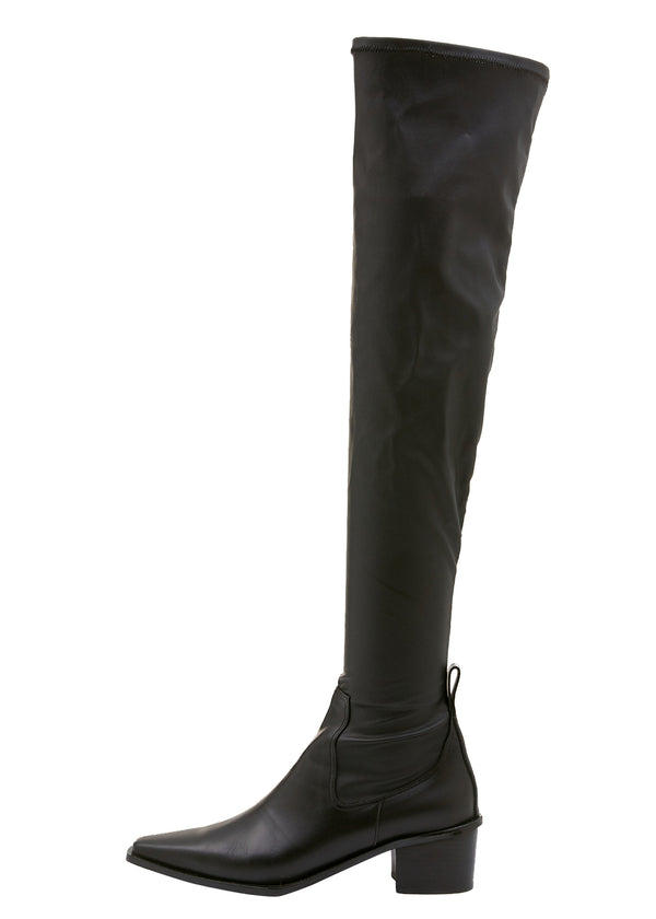 Knee-High Stretch Leather Boots