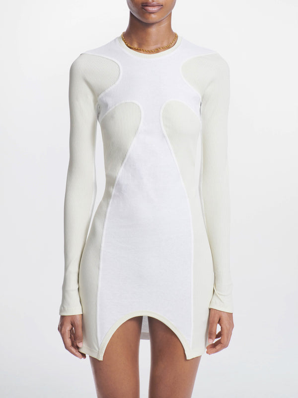 RIB SHIFT MINI DRESS IVORY/ NATURAL