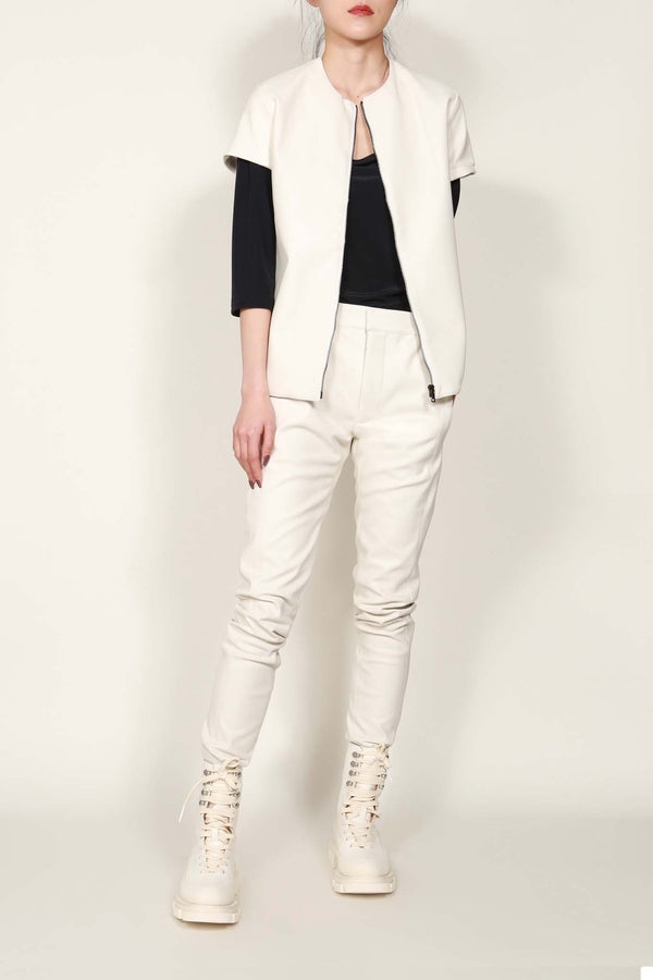 White Faux Leather Short Sleeve Jacket