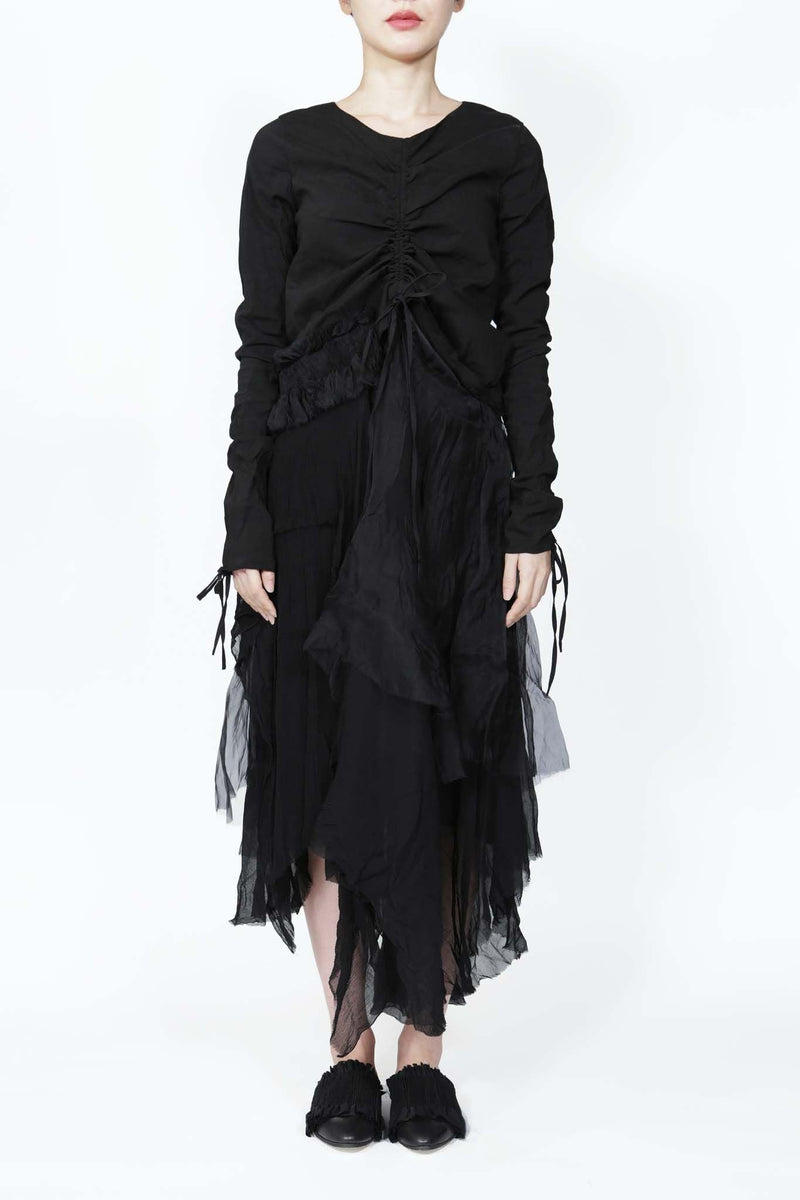 BLACK SOPWITH LAYERED ORGANZA STRETCH DRESS